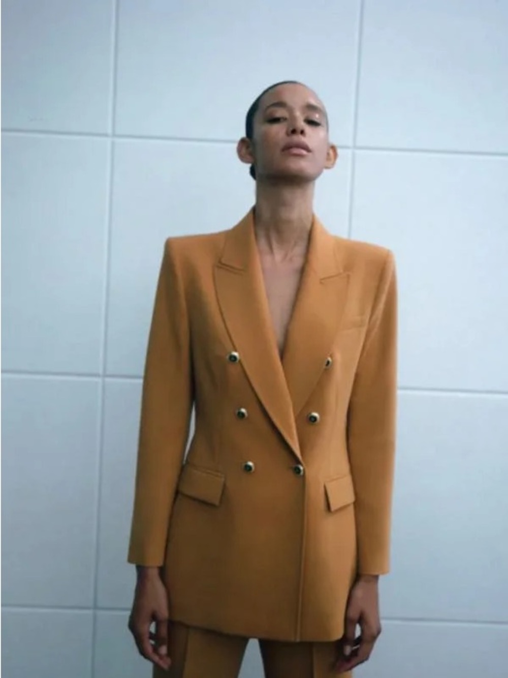 Zara Mustard Camel Gold Button Pantsuit Set Size M